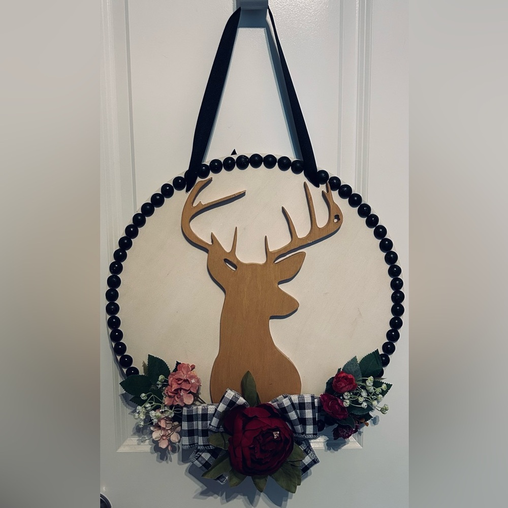 Handmade Deer Door-hanger/plaque with flowers